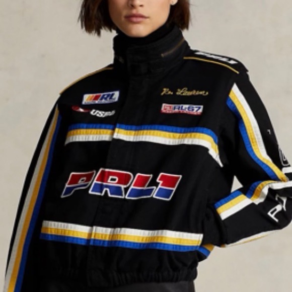 🔥NWT POLO RALPH LAUREN Women’s Multi-Patch Racer Black Bomber Jacket Sz M - Picture 2 of 16